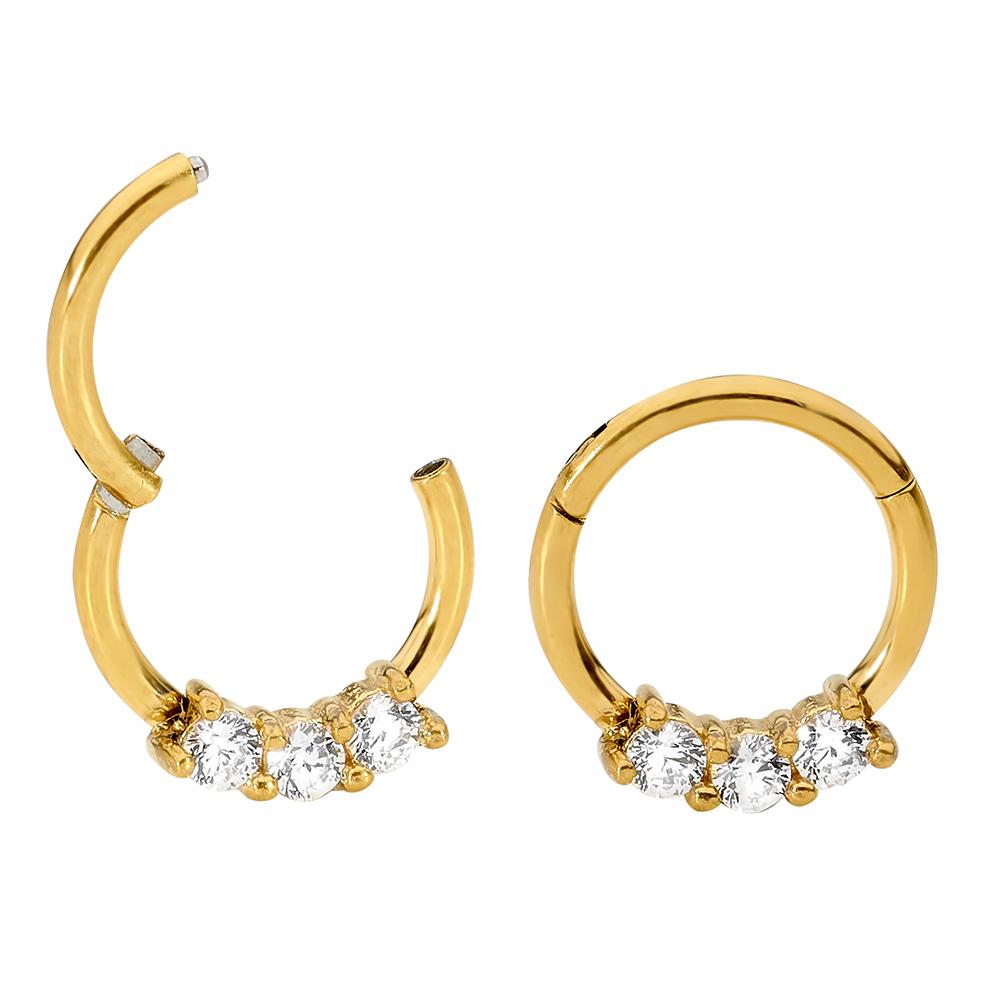 1 Pair 16G Stainless Steel Claw Set Gem Hinged Hoop Sleeper Earrings 8mm 10mm
