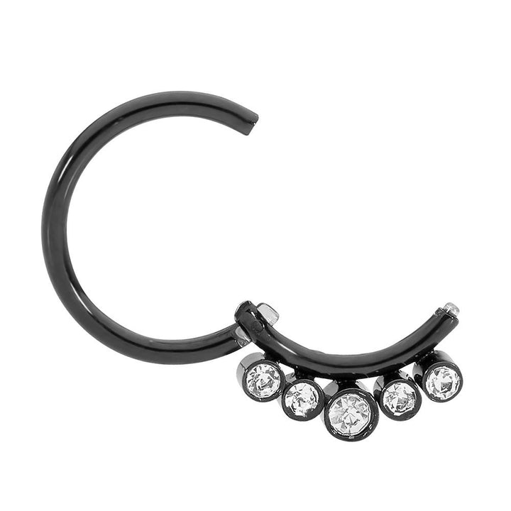 1 Piece 16G Stainless Steel 5 Gem Hinged Hoop Segment Ring Earring 8mm 10mm