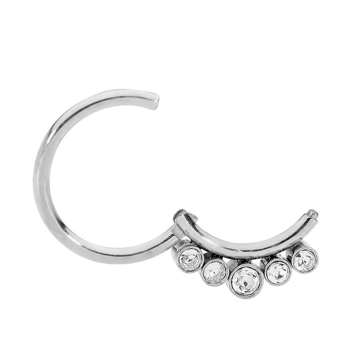 1 Piece 16G Stainless Steel 5 Gem Hinged Hoop Segment Ring Earring 8mm 10mm