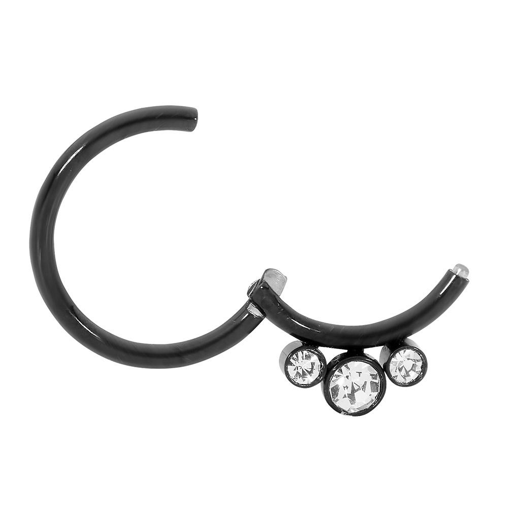 1 Piece 16G Stainless Steel 3 Gem Hinged Hoop Segment Ring Earring 8mm 10mm