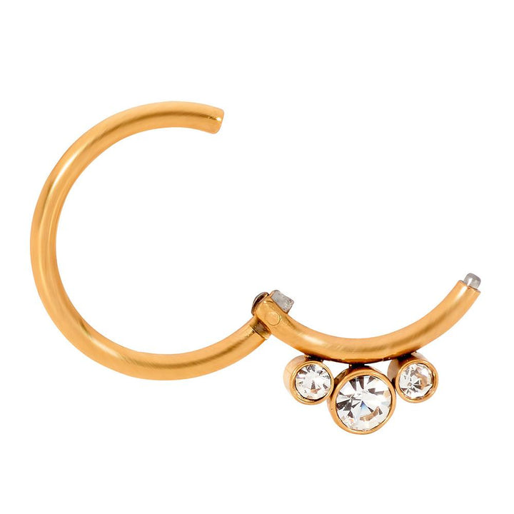 1 Piece 16G Stainless Steel 3 Gem Hinged Hoop Segment Ring Earring 8mm 10mm