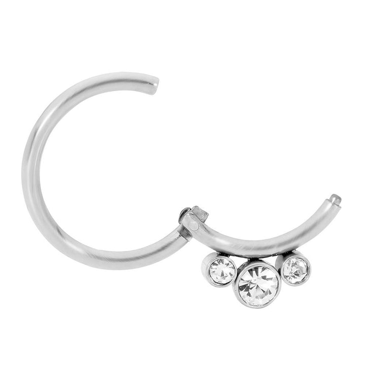 1 Piece 16G Stainless Steel 3 Gem Hinged Hoop Segment Ring Earring 8mm 10mm