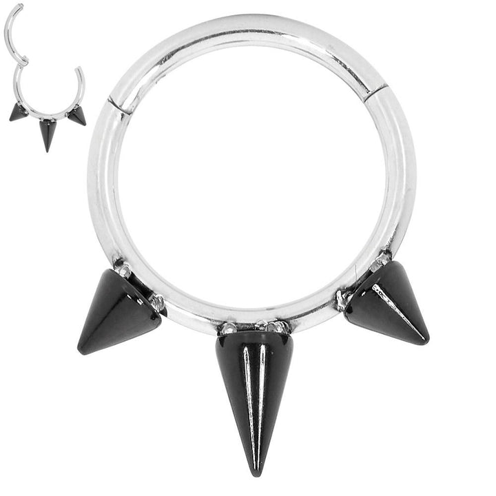 1 Piece 16G Stainless Steel Two Tone Spike Hinged Hoop Segment Ring Earring 8mm 10mm