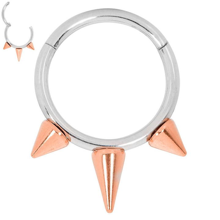 1 Piece 16G Stainless Steel Two Tone Spike Hinged Hoop Segment Ring Earring 8mm 10mm