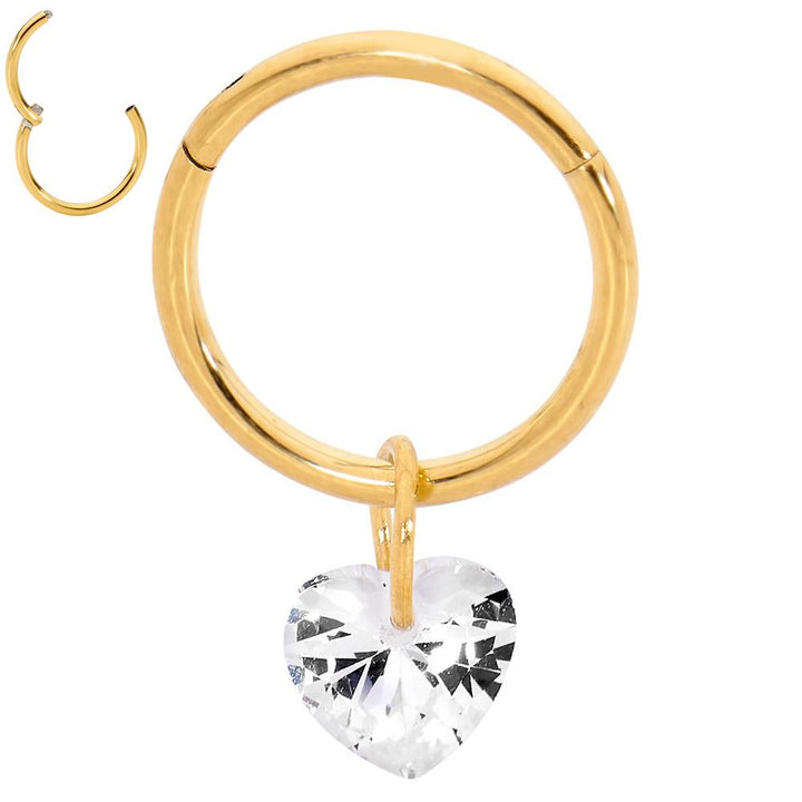 1 Piece 16G Stainless Steel Gem Heart Hinged Hoop Segment Ring Earring 8mm 10mm