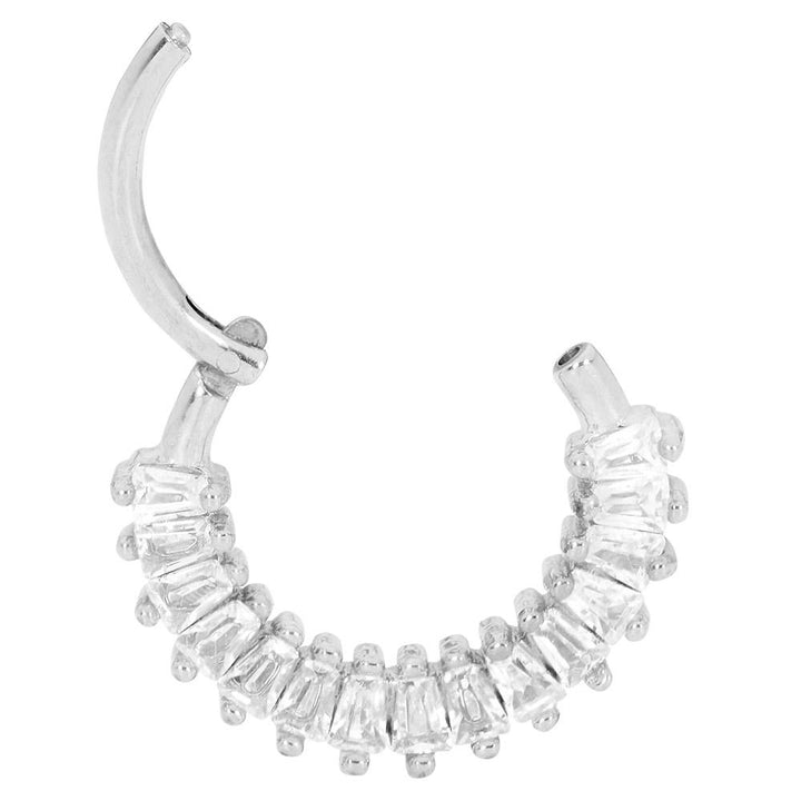 1 Piece 16G Stainless Steel Baguette Gem Hinged Hoop Segment Ring Earring 8mm 10mm