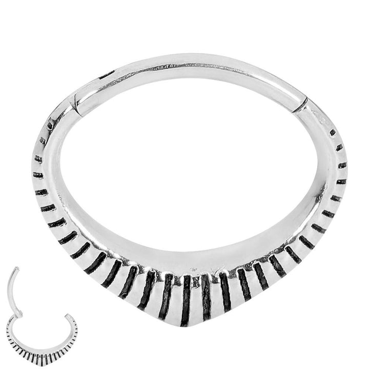 1 Piece 16G Stainless Steel Ribbed Oval Hinged Hoop Segment Ring Earring 6mm 8mm