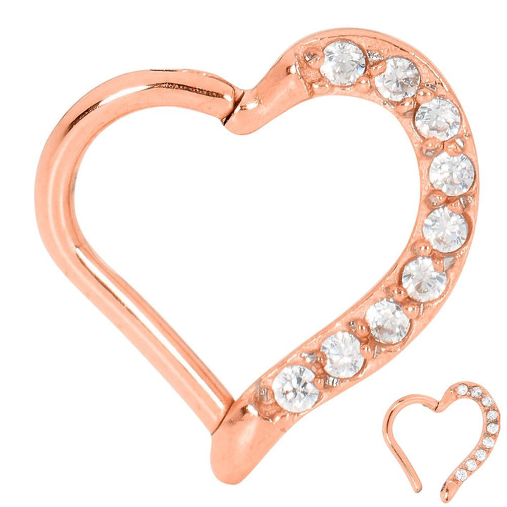 1 Piece 16G Stainless Steel Gem Heart Hinged Hoop Segment Ring Earring 8mm 10mm